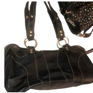 Maxx New York size medium large black leather brass detail perfect lining